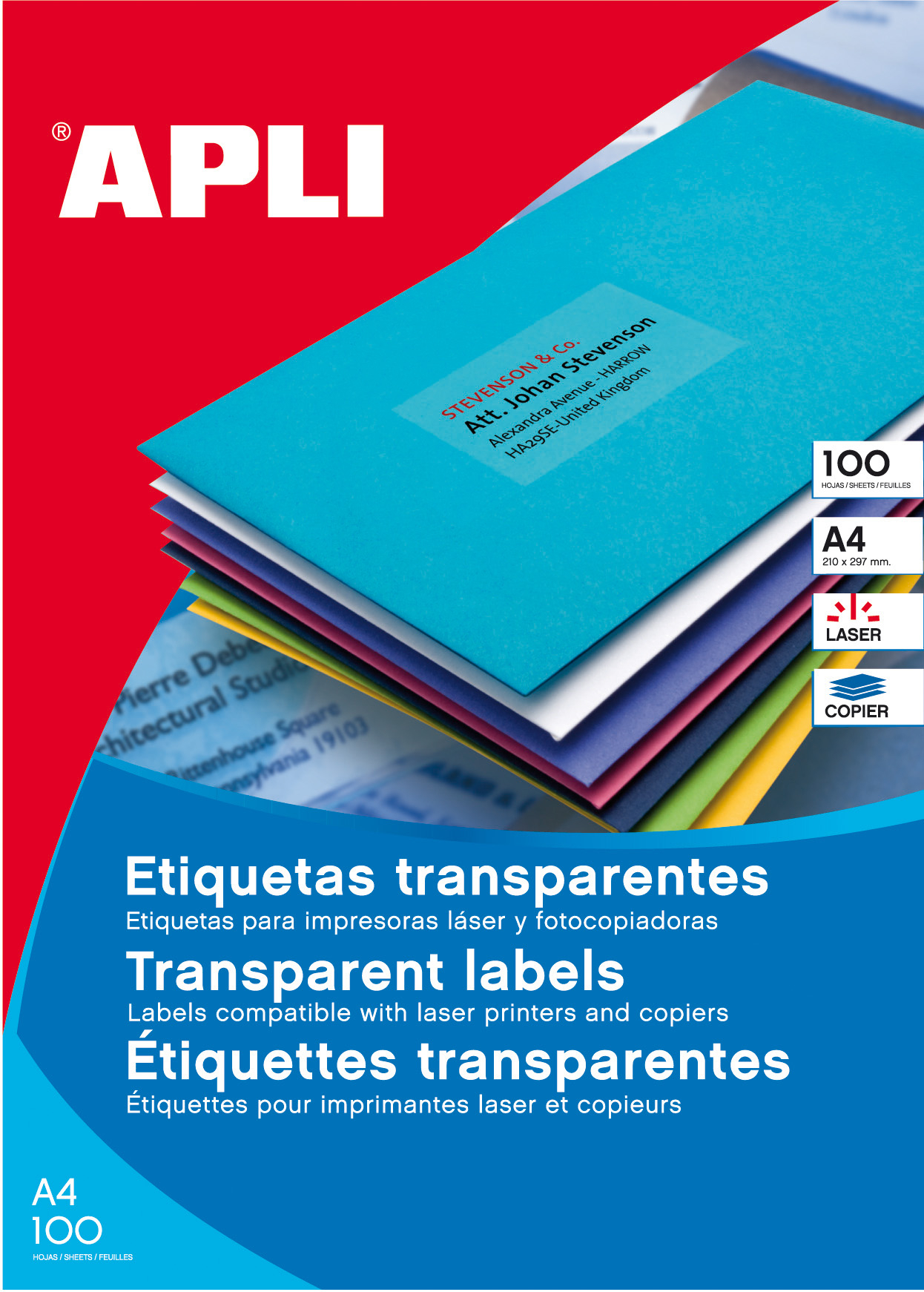 Apli Etiquetas Translucidas (Resistentes Intemperie) 70x37 mm. 20 Hojas A4