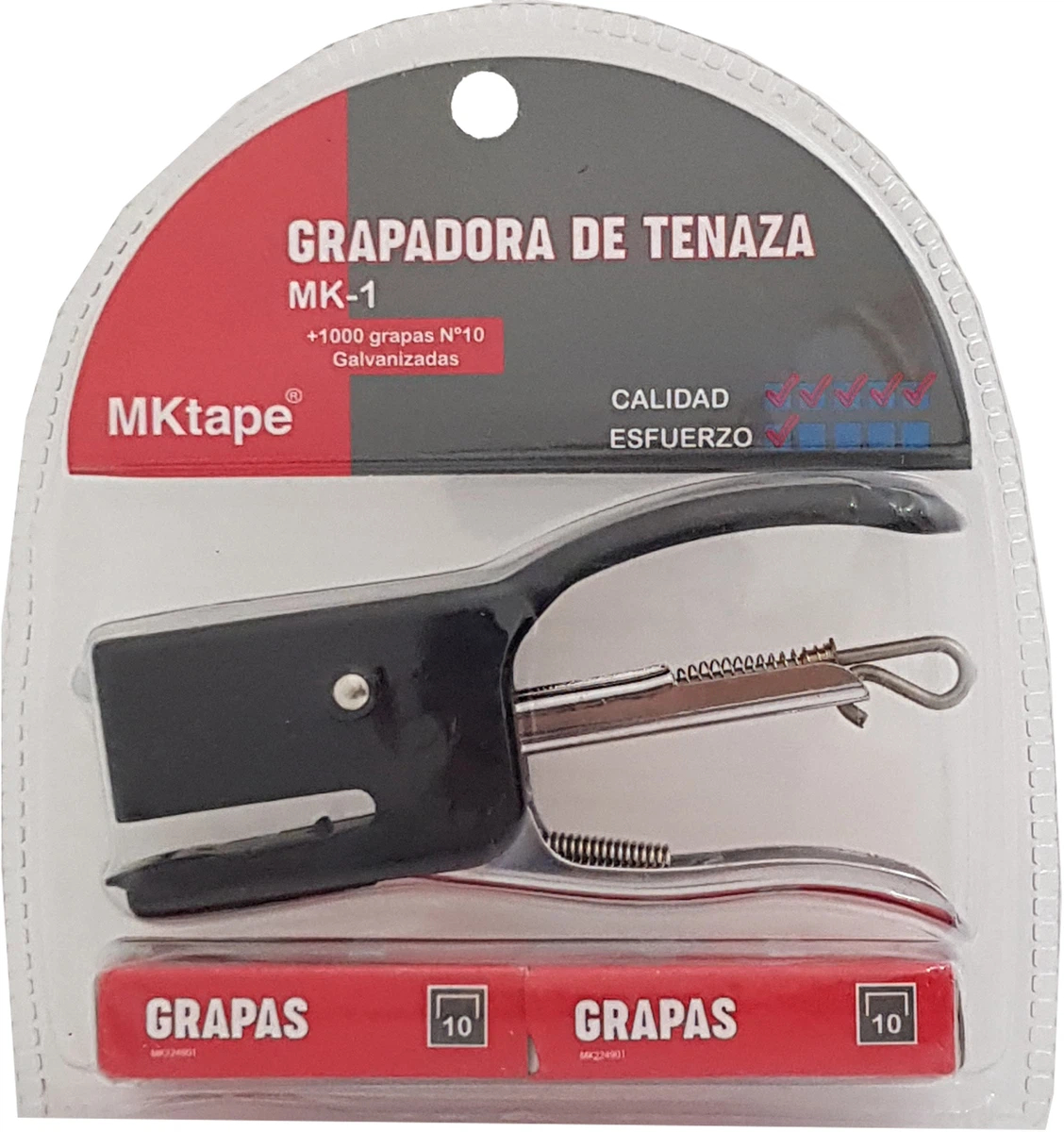 MKtape MK1 Pack de Grapadora de Tenaza Mini + 1000 Grapas Nº 10, Hasta 12 Hojas, Negro
