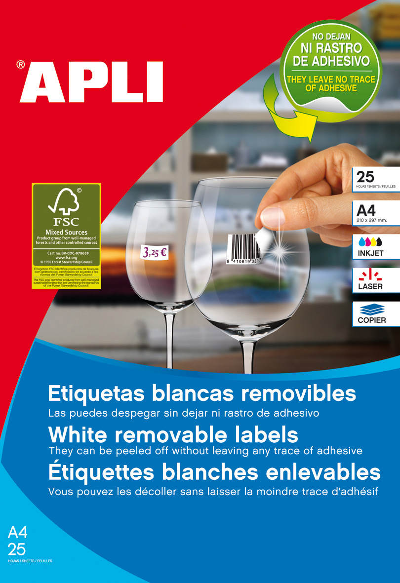 Apli Etiquetas Blancas Removibles 35.6x16.9 mm. 25 Hojas A4