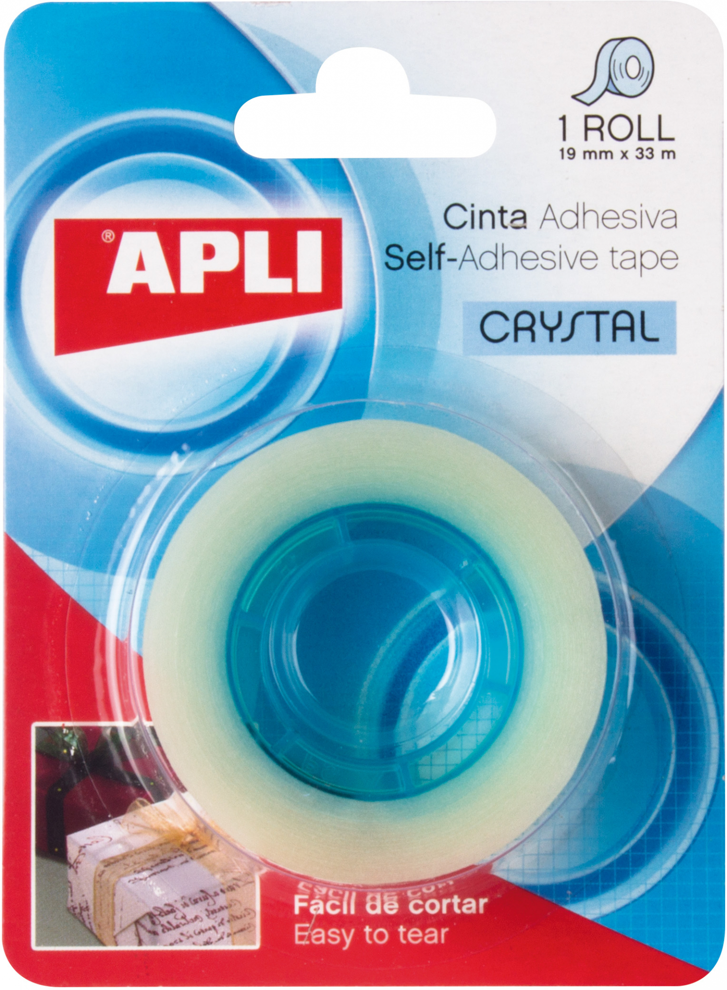 Apli Cinta Adhesiva Crystal, 19mm x 33m, Transparente y Resistente