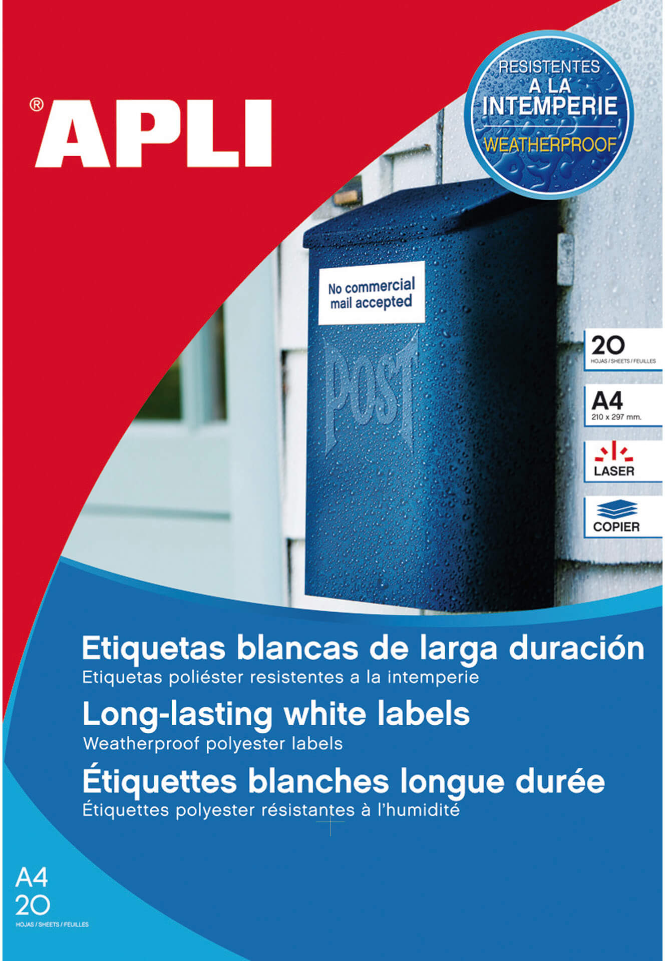 Apli Etiquetas Blancas (Resistentes Intemperie) 99.1x57 mm. 20 Hojas A4