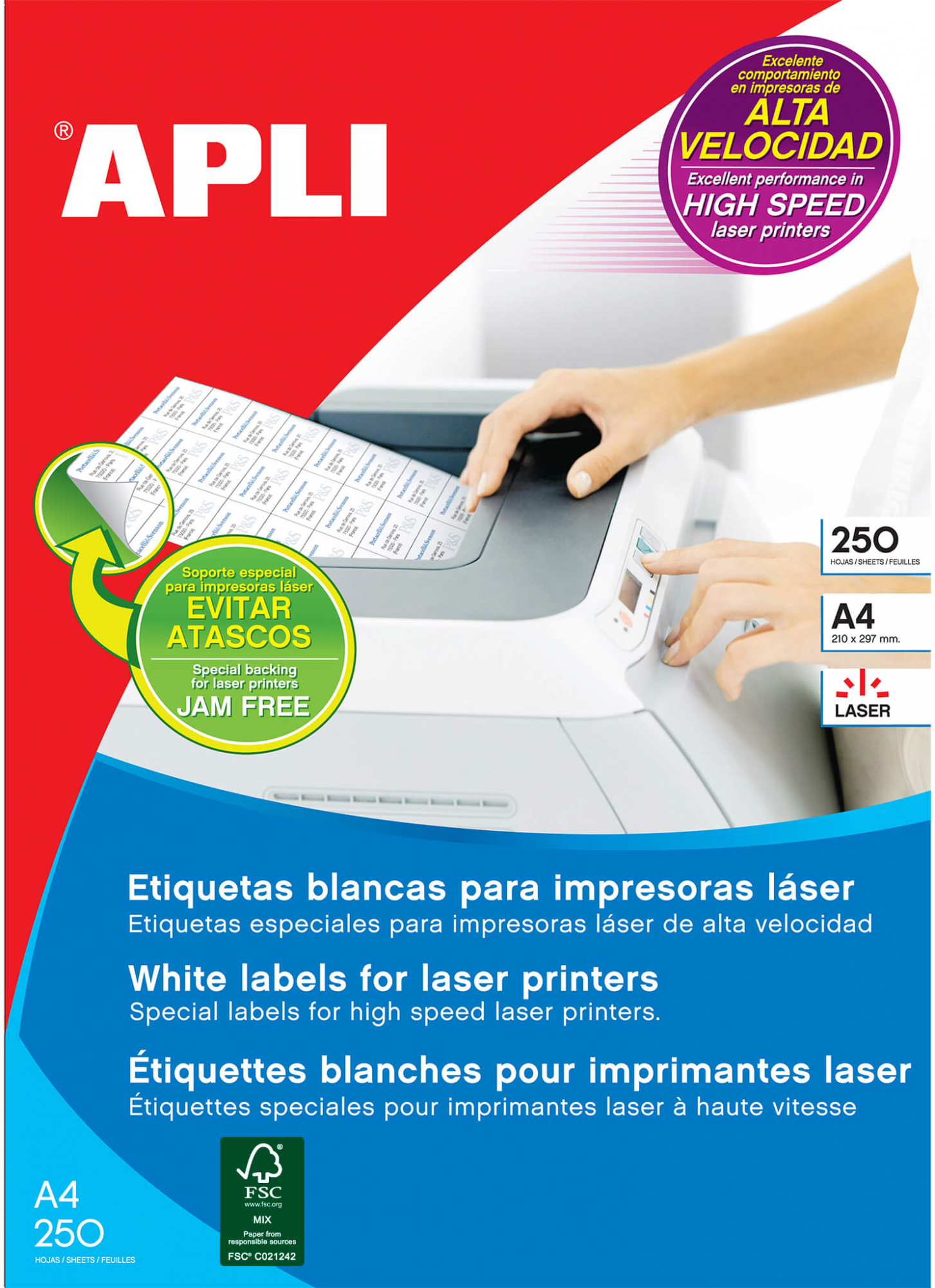 Apli Etiquetas Permanentes para Laser 105.0x74.0 mm. Caja de 250 Hojas A4