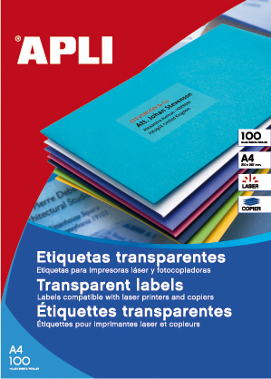 Apli Etiquetas Translucidas (Resistentes Intemperie) 70x37 mm. 100 Hojas A4