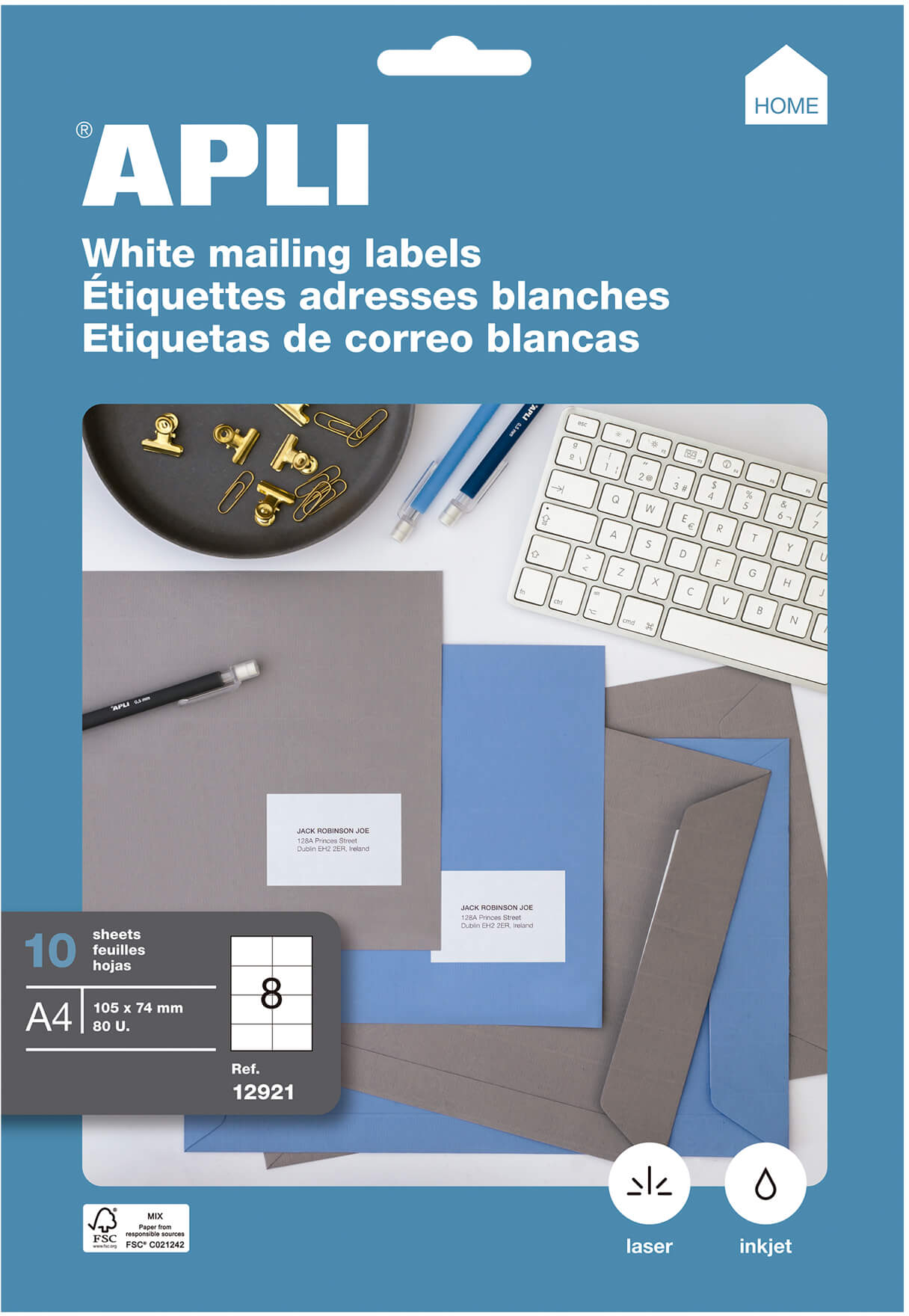 Apli Etiquetas Permanentes 105.0x74.0 mm. 10 Hojas A4