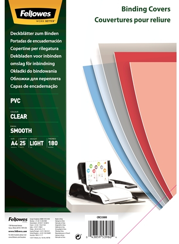 Fellowes Pack de 25 Portadas para Encuadernar de PVC A4, 180 Micras , Transparentes