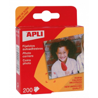 Apli Pack de 200 Fijafotos Autoadhesivos 18 x 17 mm, Solapa Triangular para Cantos de las Fotos, Facil Adherencia al Papel