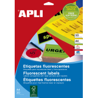 Apli Etiquetas Amarillo Fluorescente Permanentes 38.1x21.2 mm. 20 Hojas A4