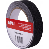 Apli Cinta Antideslizante 25mm x 5m, Resistente al Agua y al Desgaste, Negro
