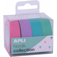 Apli Pack Cintas Adhesivas de Papel Washi, 4 U, Tonos Nordik, Decorativas y Reutilizables, Multicolor
