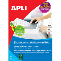 Apli Etiquetas Permanentes para Laser 105.0x148 mm. Caja de 250 Hojas A4
