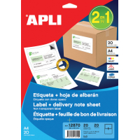 Apli Etiquetas Blancas Integradas 182.0x120.0 mm. 20 Hojas A4