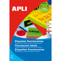 Apli Etiquetas Amarillo Fluorescente Permanentes 64.0x33.9 mm. 20 Hojas A4