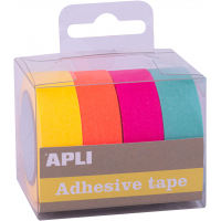 Apli Pack Cintas Adhesivas de Papel Washi, 4 U, Tonos Fluor, Decoracion y Manualidades, Multicolor