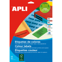 Apli Etiquetas Rojas Permanentes 105.0x148 mm. 20 Hojas A4