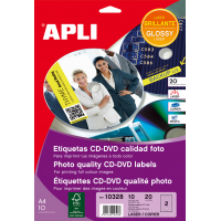Apli Etiquetas CD/DVD Permanentes Mega Brillante 10 Hojas L/C